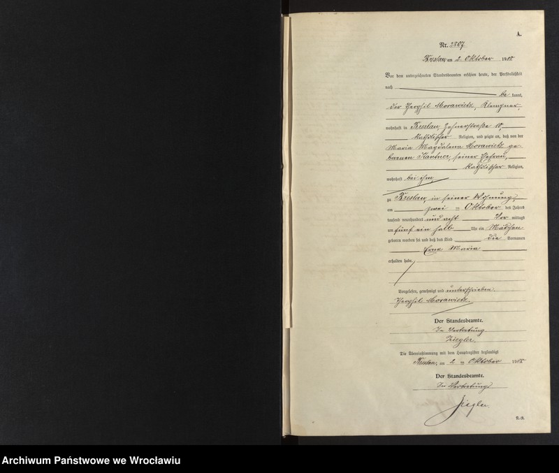 image.from.unit.number "Geburts-Neben-Register Breslau I 1908 Band 8"