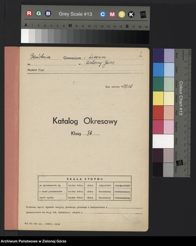 Obraz z jednostki "Państwowe Gimnazjum i Liceum w Zielonej Górze -Katalog okresowy -klasa II b - rok szkolny 1947/1948"