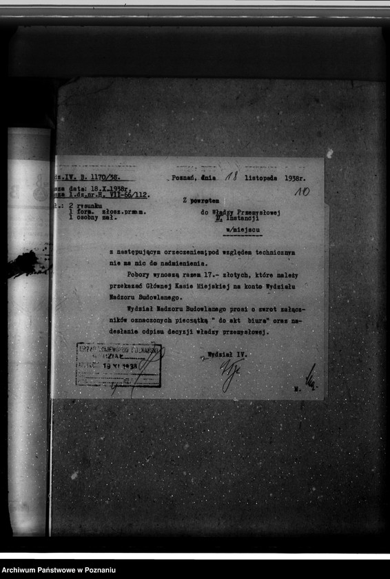 Obraz 14 z jednostki "Zatwierdzenie projektu urządzenia zakładu przemysłowego wykończalni i lakierni Firmy Brzeski - Auto S. Akcyjna W Poznaniu ul. Dąbrowskiego 29"