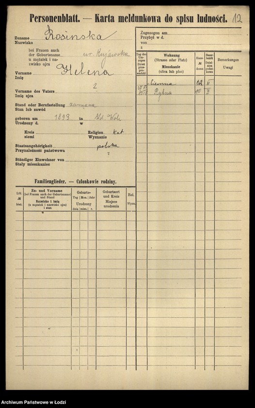 Obraz 14 z jednostki "[Spis ludności Łodzi] Rosińska-Rot"