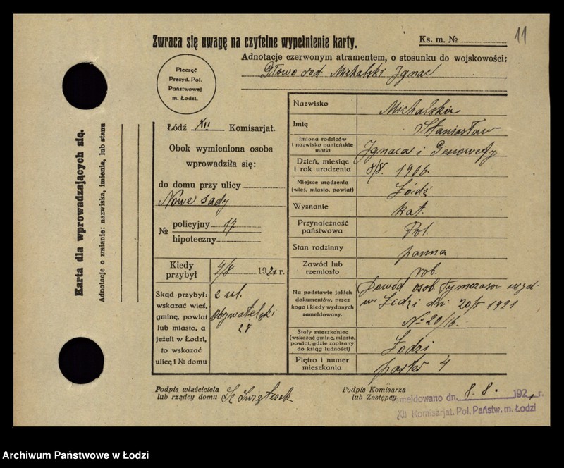 Obraz 13 z jednostki "[Spis ludności Łodzi] Michalski - Michałowicz"
