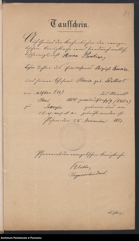 Obraz 16 z jednostki "Acta betreffend die Schrieftstücke nur §§ 28 bis 38,43,45 bis 50,55,65 und 66 der Reichsgesetz vom 6 Januar 1875 zum Heiraths -Register"