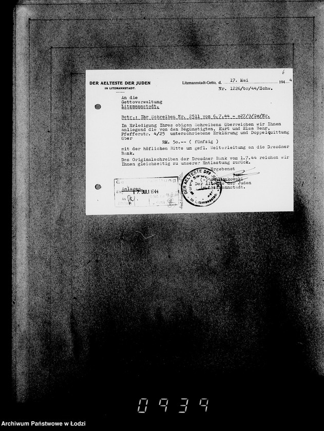 Obraz 10 z jednostki "Korrespondenz mit dem Ältesten der Juden"