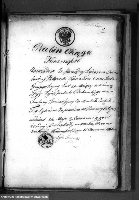 image.from.unit.number "Dowody Akt Ślubnych Okręgu Bożniczego Puńsk z r. 1866"