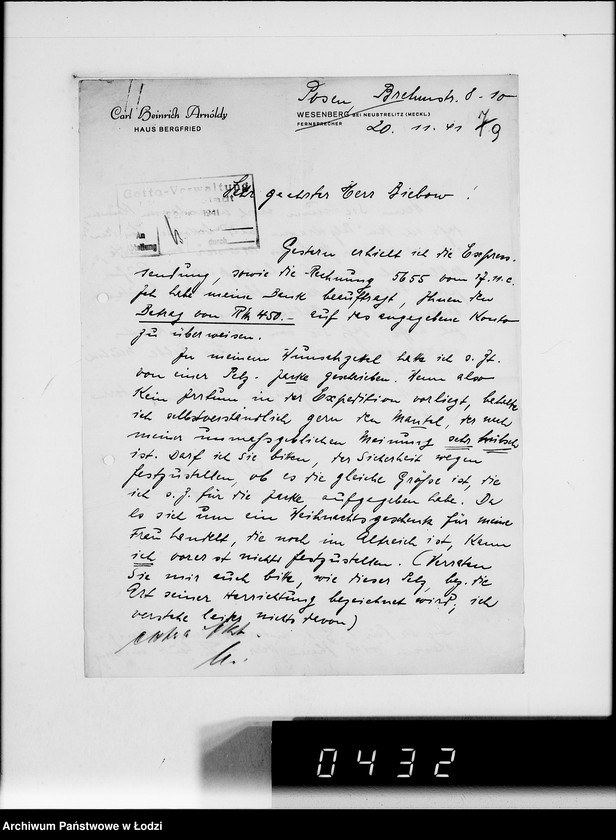 Obraz 13 z jednostki "C.H.Arnoldy Posen. [Korespondencja z G.V.w sprawie zakupu towarów]"