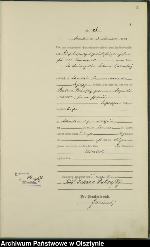 image.from.unit.number "Geburts-Haupt-Register Tom I, Nr 1-398"