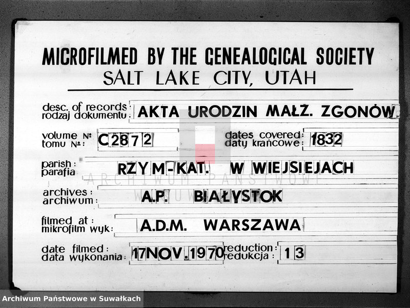 image.from.unit.number "Akta trzech obiektów urodzenia, małżeństw i zejścia parafii weysieyskiey z roku 1832"