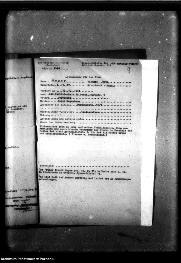 Obraz 13 z jednostki "[Akta personalne wychowanki Ruth Else Mager, ur. 3 XI 1937]."