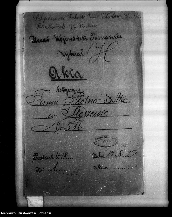 Obraz 4 z jednostki "Zatwierdzenie projektu urządzania zakładu przemysłowego Firmy Płótno S. Akcyjna W Stęszewie powiat poznański nr 516"