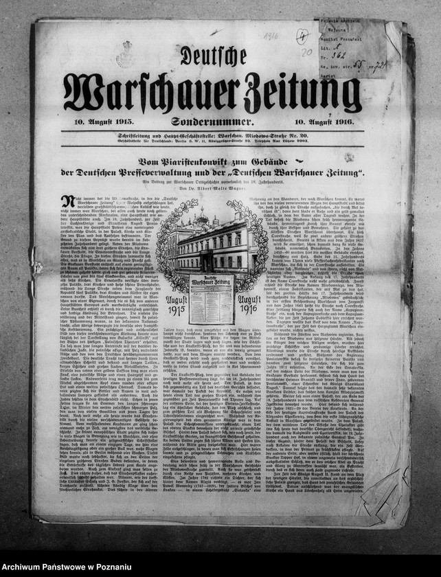 image.from.unit.number "Historia Polski w języku niemieckim w broszurze "Polnische Könige" oraz w gazecie "Deutsche Warschauer Zeitung", ponadto rozprawa o pożyczce wojennej [język niemiecki] i gazeta francuska z 1894 roku "Le Petit Temps" z artykułu na temat socjalizmu we Włoszech"