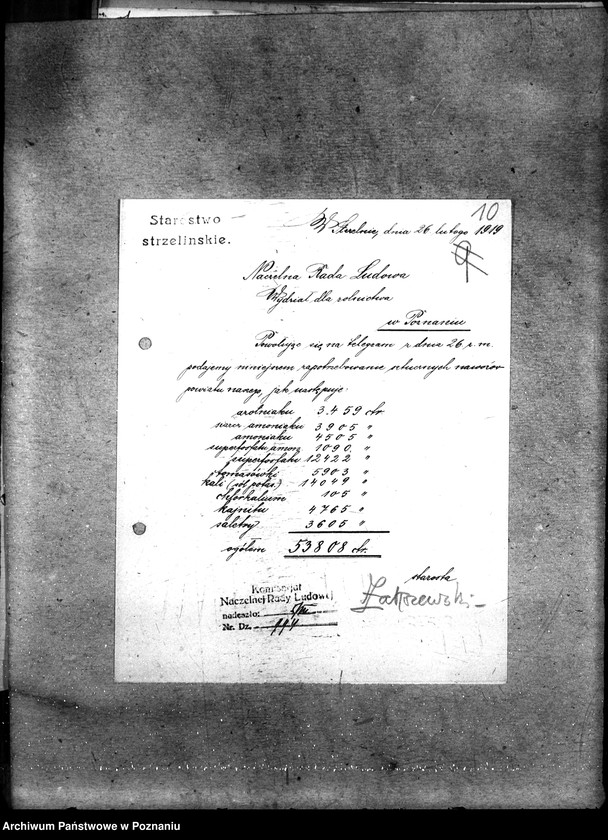 Obraz 14 z jednostki "Zapotrzebowanie sztucznych nawozów w poszczególnych powiatach na wiosnę 1919"