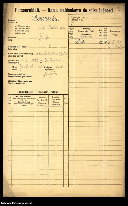 Obraz 11 z jednostki "[Spis ludności Łodzi] Konalska - Konga"
