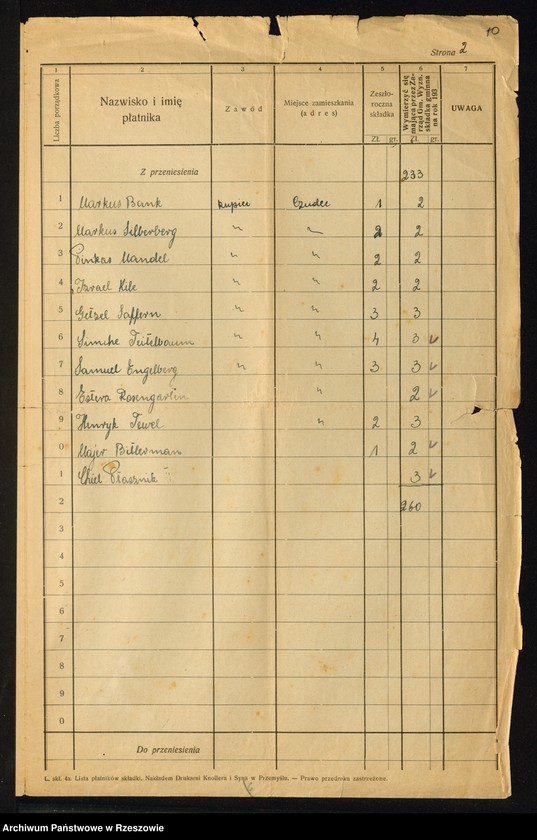 image.from.unit.number "Listy płatników składki Gminy Wyznaniowej Żydowskiej w Czudcu"