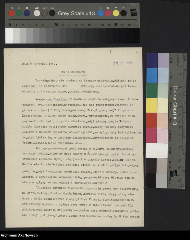 Obraz 3 z jednostki "Przegląd prasy angielskiej z 3-4 I 1940 r. i francuskiej z 5 I 1940 r."