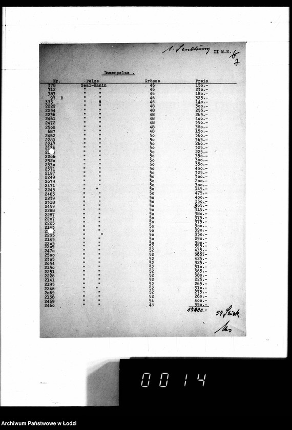 Obraz 12 z jednostki "Lieferscheine, [Zestawienia dostaw i sprzedaży futer]"