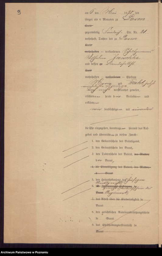 Obraz 11 z jednostki "Die von den Verlobten beigebrachten Urkunden zur Eheschliessung pro 1898"