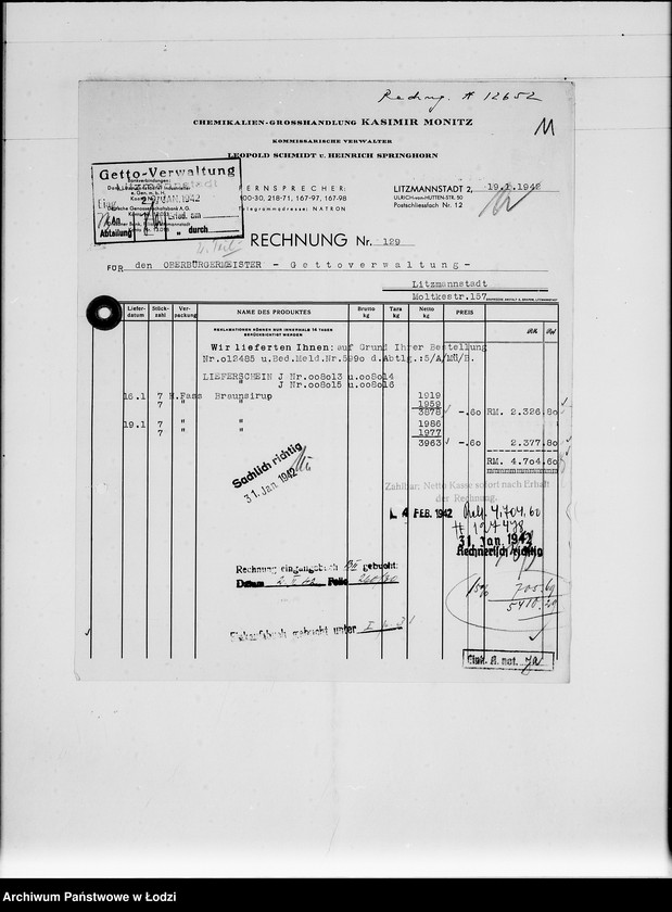 Obraz 15 z jednostki "M [rachunki za dostawy towarów dla Getta]"