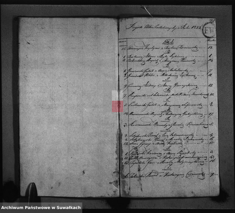 image.from.unit.number "Akta Zaślubionych Gminy Bakałarzewskiey pro 1822-gi"