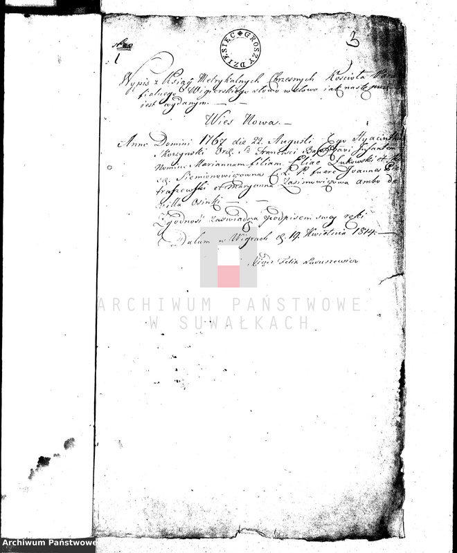 image.from.unit.number "Dowody do Akt Małżeństwa Gminy Wigierskiey od dnia 1 Maja 1814 Roku do dnia ostatniego Grudnia 1815 Roku."