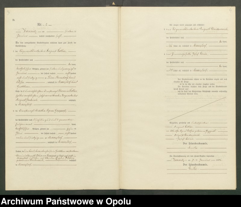 Obraz 5 z jednostki "Heiraths-Neben-Register Standesamts Koppitz pro 1906"