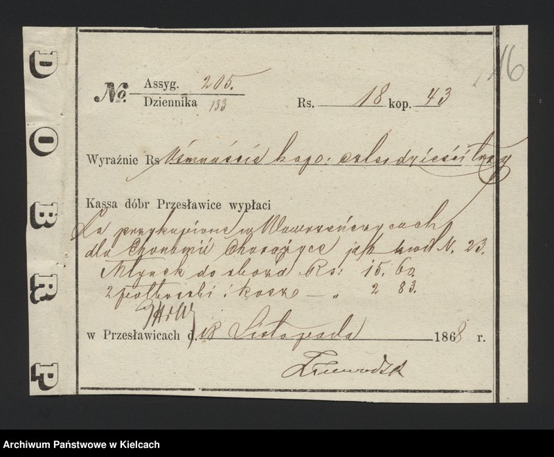 image.from.unit.number "Dowody rozchodu kasy dóbr Przęsławice od 1 listopada do 28 lutego 1869 roku"