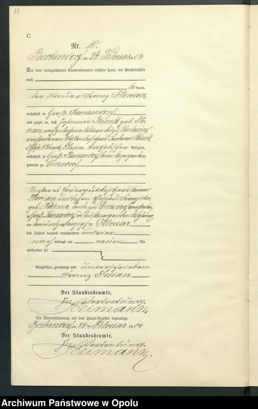 Obraz 14 z jednostki "Sterbe-Neben-Register des Standesamts Borkendorf pro 1904"