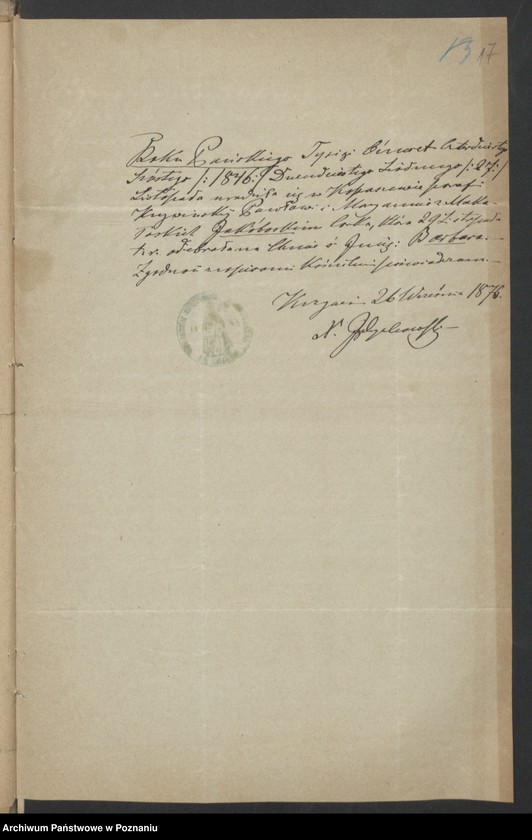 Obraz 19 z jednostki "Die von den Verlobten beigebrachten Urkunden zur Eheschliessung pro 1876"