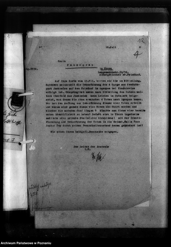 Obraz 16 z jednostki "Schriftwechsel mit Pansegrau (stróż cmentarny) - Thorn (Toruń)"