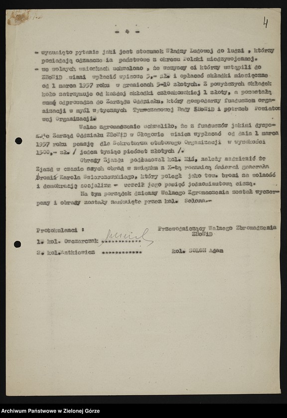 image.from.unit.number "Oddział Powiatowy ZBoWiD w Głogowie. Protokół walnego zgromadzenia Powiatowej Organizacji ZBoWiD w Głogowie"