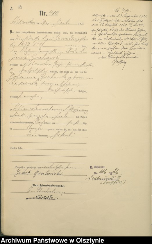 image.from.unit.number "Geburts-Haupt-Register Tom II,Nr 400 - 765"