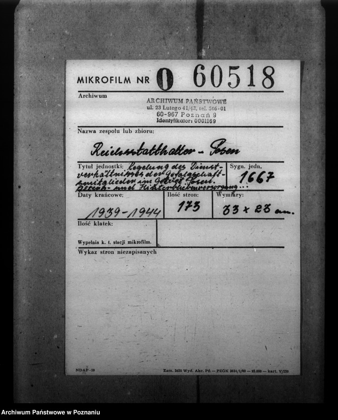 Obraz 2 z jednostki "Regelung des Dienstverhältnisses der Gefolgschaftsmitglieder im Gebiet Posen. Alters- und Hinterbliebenenversorgung. Entfernung der Polen ausdem öffentlichen Dienst"