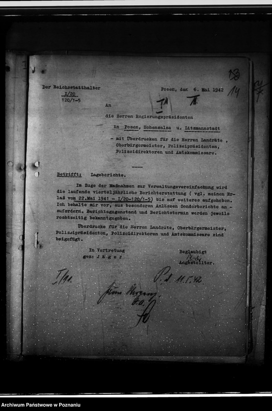 Obraz 17 z jednostki "Lageberichte - korespondencja i wytyczne w sprawie sporządzania sprawozdań z działalności landratów i wydziałów urzędu namiestnika"