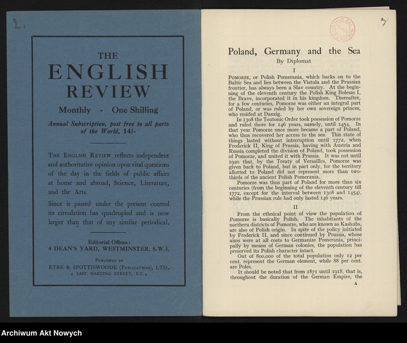 image.from.unit.number ""Poland, Germany and the Sea" by Diplomat, London 1925; Odbitka z "The English Review", Sep. 1925, 2 mapy"