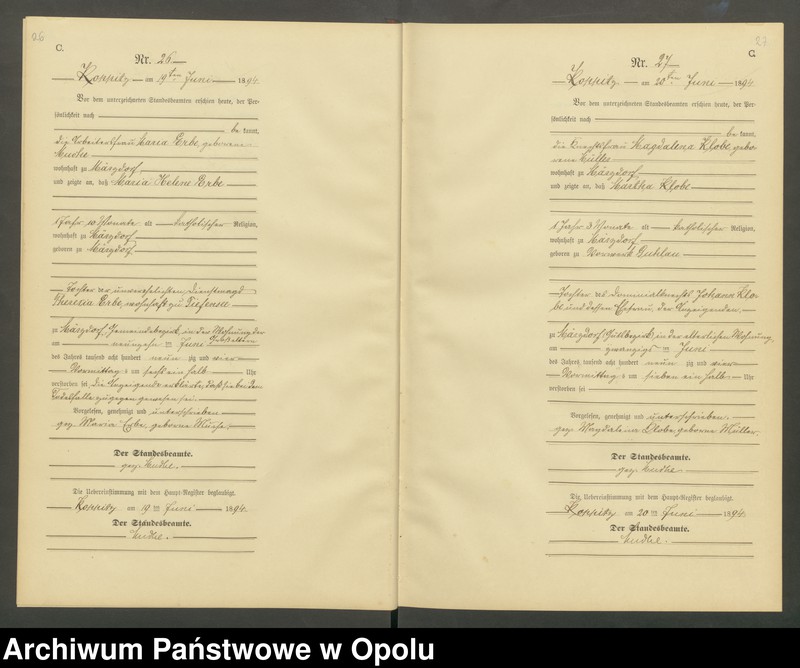 Obraz 16 z jednostki "Sterbe-Neben-Register Standesamts Koppitz pro 1894"