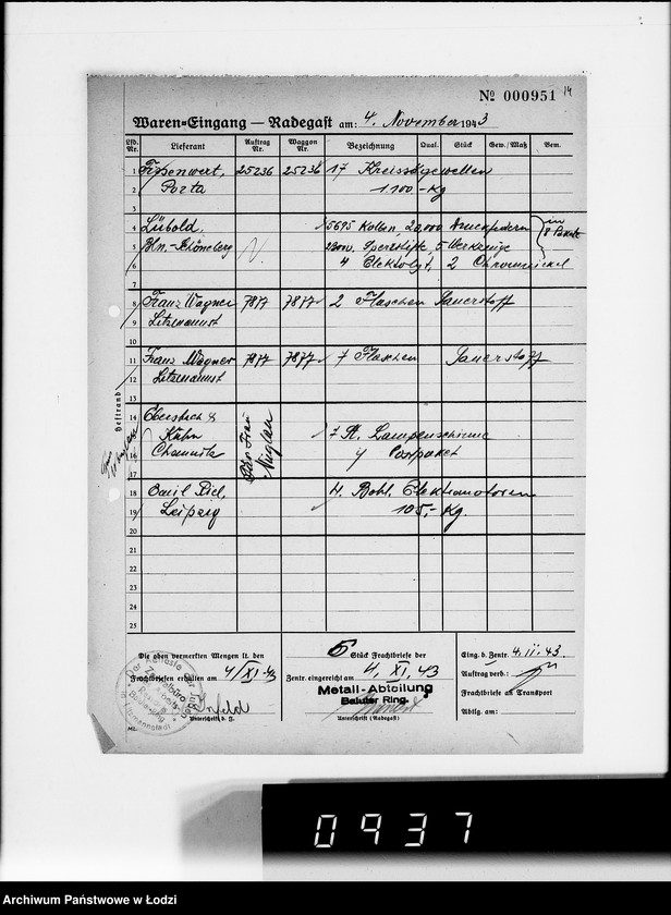 Obraz 18 z jednostki "Wareneingangsmeldungen. [Getto - Bałucki Rynek]"