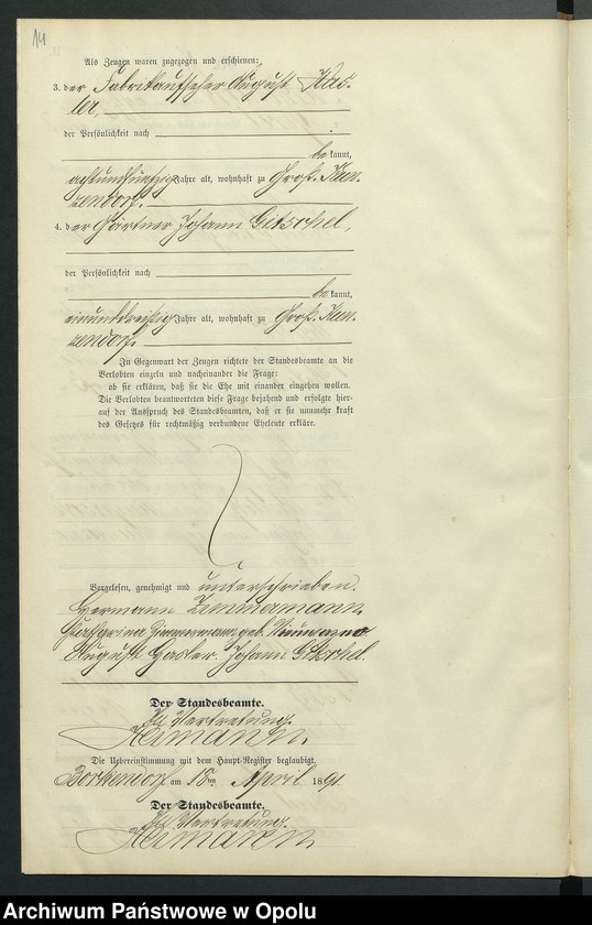 Obraz 18 z jednostki "Heiraths-Neben-Register des Standesamts Borkendorf pro 1891"