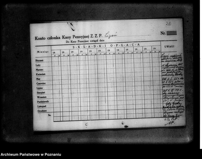 Obraz 20 z jednostki "Obliczone emerytury wypłacone z Kasy Emerytalnej "Wzajemnej Pomocy" urzędników Zjednoczenia Zawodowego Polskiego"