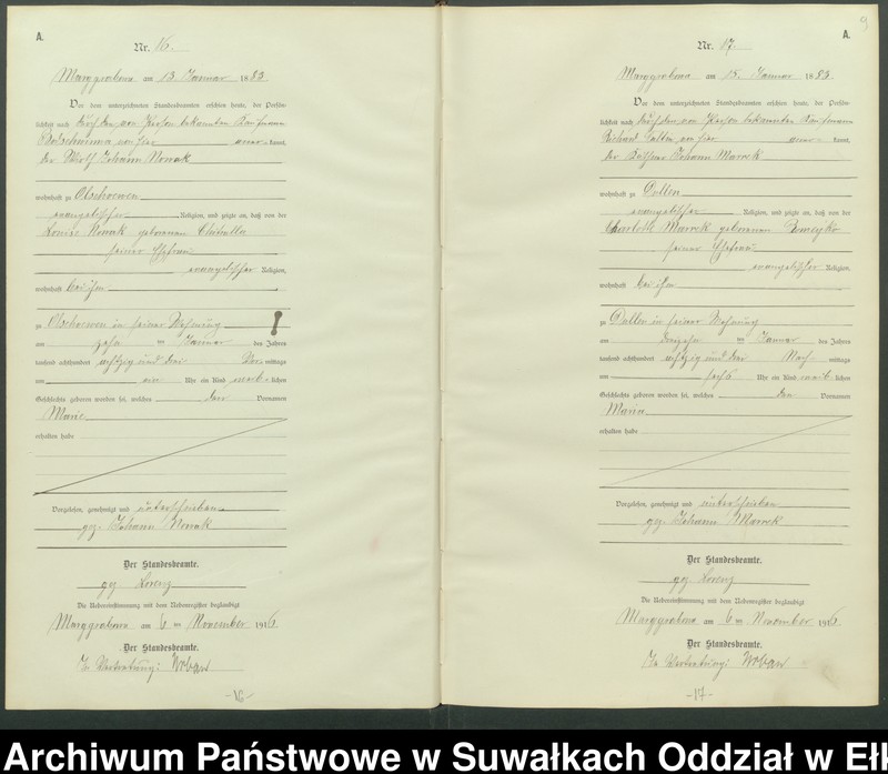 image.from.unit.number "A1.Geburts-Register [Haupt-Register] Standesamt Marggrabowa Landbezirk vol. I No.1 bis 266"