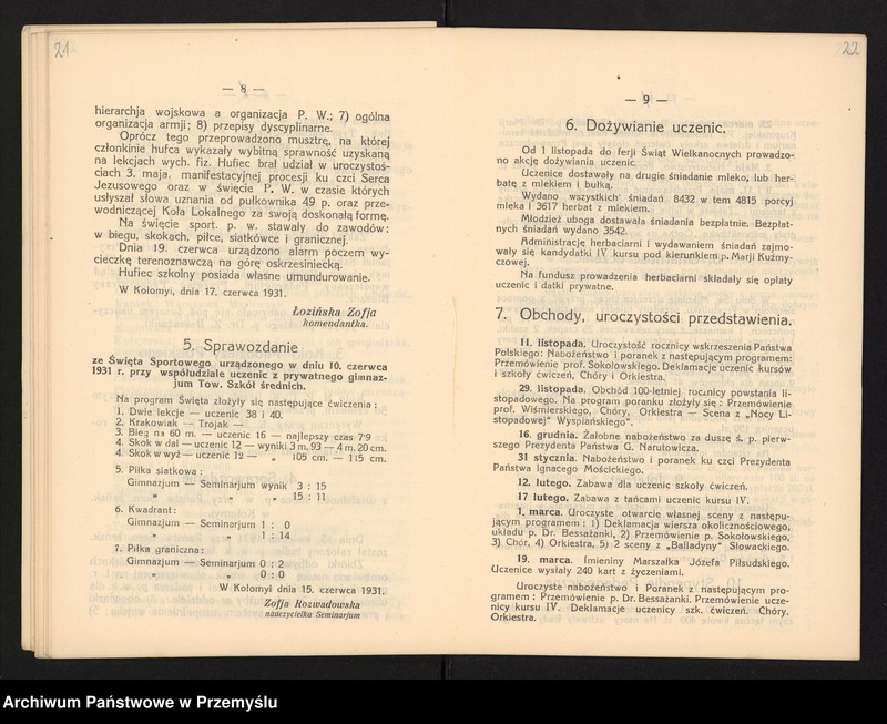 image.from.unit.number "Sprawozdanie Dyrekcji Państw.[owego] Seminarjum Nauczycielskiego Żeńskiego w Kołomyi za rok szkolny 1930/31"