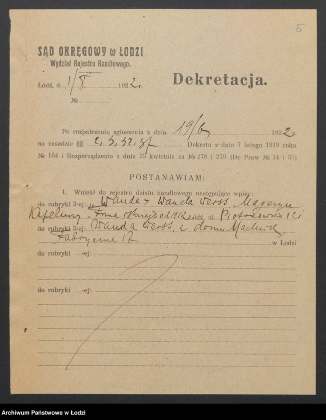 Obraz 7 z jednostki "Wanda Machnik – „Wanda” magazyn kapeluszy"