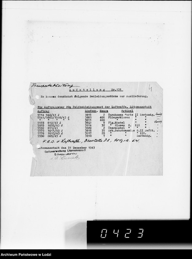 Obraz 8 z jednostki "Aufstellungen. Es kommen demnächst folgende Bekleidungsstücke zur Auslieferung"
