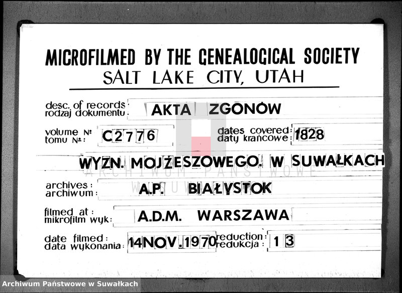 image.from.unit.number "Duplicat Akta Urzędnika Stanu Cwilnego Parafii Suwalskiey Wyznania Moyżeszowego Umarłych 1828 r."