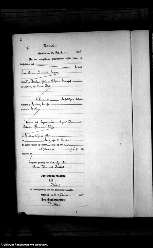 image.from.unit.number "Sterbe-Haupt-Register Breslau II 1884 Band 10"