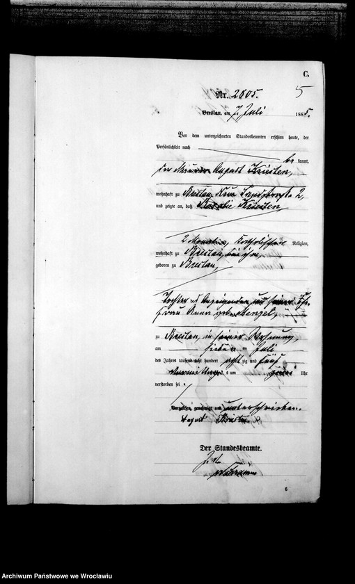 image.from.unit.number "Sterbe-Haupt-Register Breslau I 1885 Band 8"