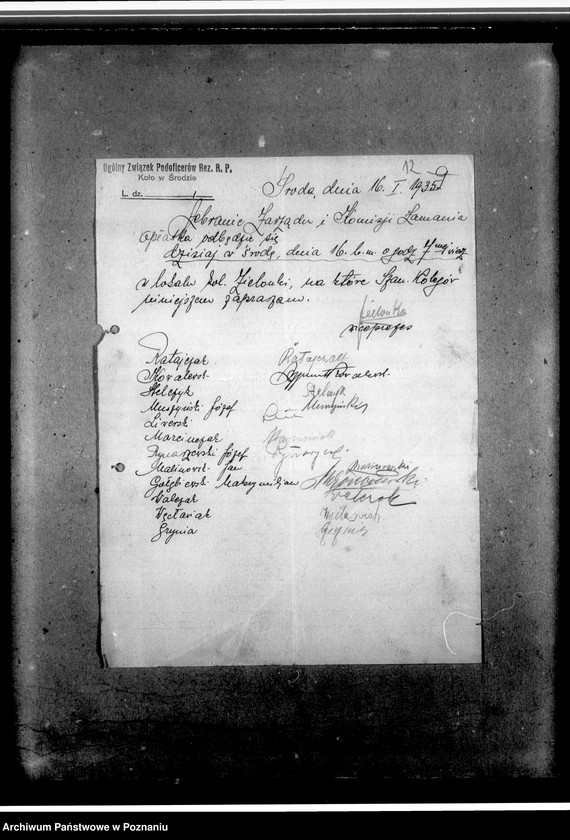 Obraz 16 z jednostki "Sprawozdania miesięczne oraz korespondencja koła w Środzie w sprawie przyjęcia na członka, powiadomienia o zebraniach, zaproszenia"