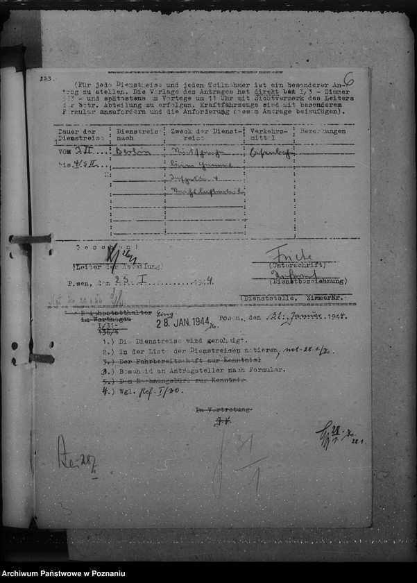 Obraz 10 z jednostki "Genehmigungen der Dienstreisen / Archivgut - Bytyn, Ceradz, Tarnowo, Starpel / i inne wyjazdy służbowe"