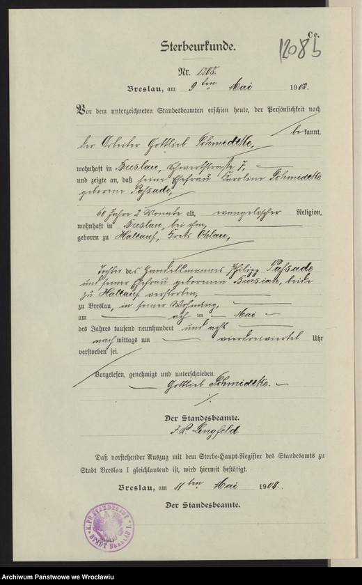 image.from.unit.number "Sterbe-Neben-Register Breslau I 1908 Band 4"