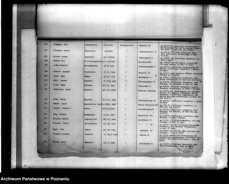 Obraz 12 z jednostki "Liste der Volksdeutschen, die im Jahre 1939, insbesondere während der deutsch - polnischen Feldzuges akls Ziwilpersonen verhaftel, interniert oderverschleppt worden sind (Łódź)"