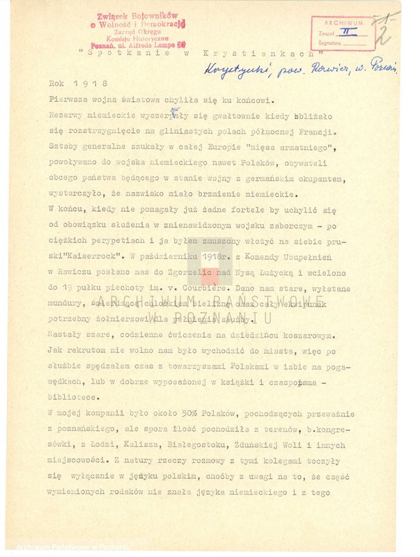 Obraz 7 z jednostki "Relacje i wspomnienia dotyczące powstania wielkopolskiego: 1. Krystynki, powiat Rawicz, województwo poznańskie, 2. Krotoszyn, powiat Krotoszyn, województwo poznańskie, 3. Krobia, powiat Gostyń, województwo poznańskie."