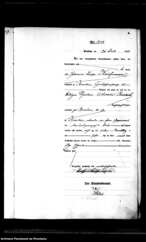 image.from.unit.number "Geburts-Haupt-Register Breslau II 1887 Band 9"